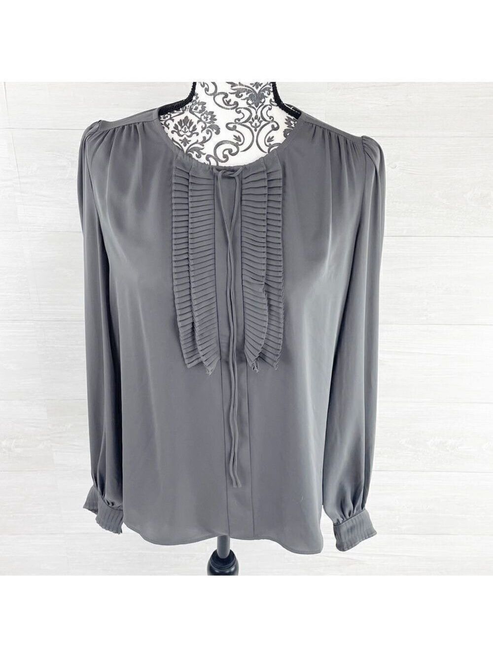 Current Air Ruffle Pleated Front Tie Neck Keyhole Top